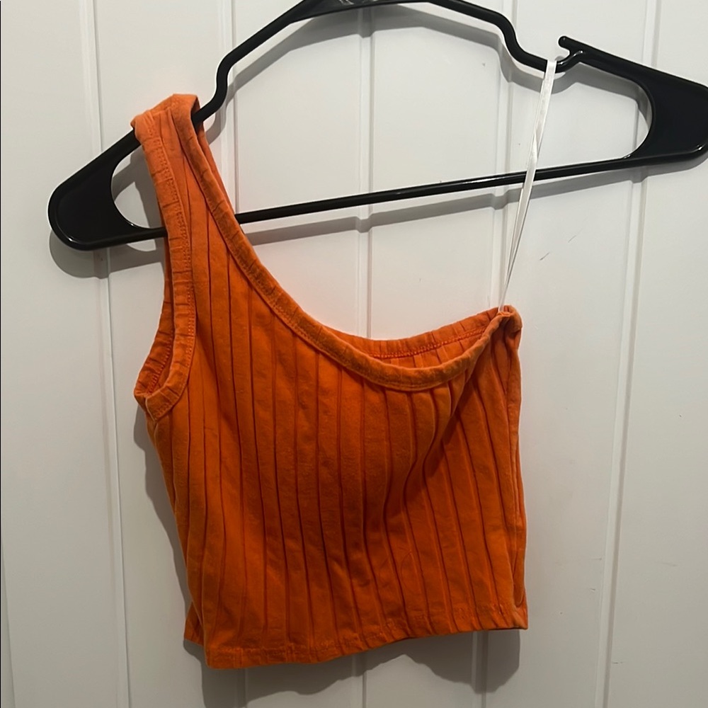 Orange Ribbed One-Shoulder Top